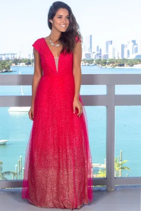 Hot Pink Glitter Maxi Dress