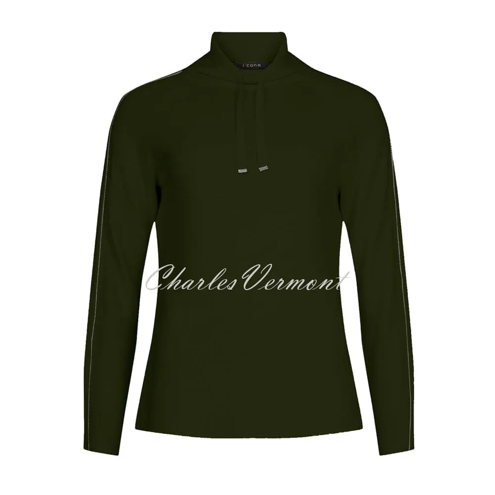 I’cona Cowl Neck Pullover with Diamante Sleeve – Style 64064-60002-88 (Green)
