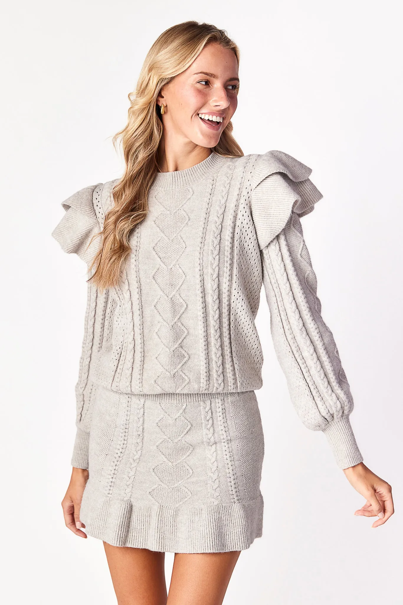 Isabella Ruffle Sweater Dove Gray