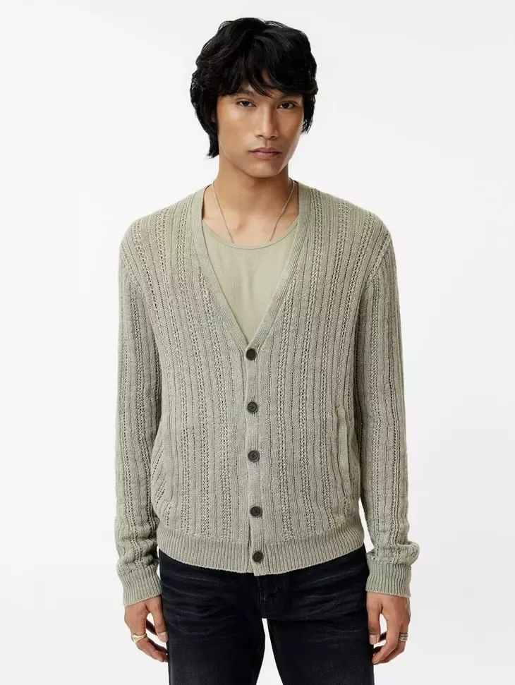 John Varvatos KILMENT Linen Cardigan - Sage Brush