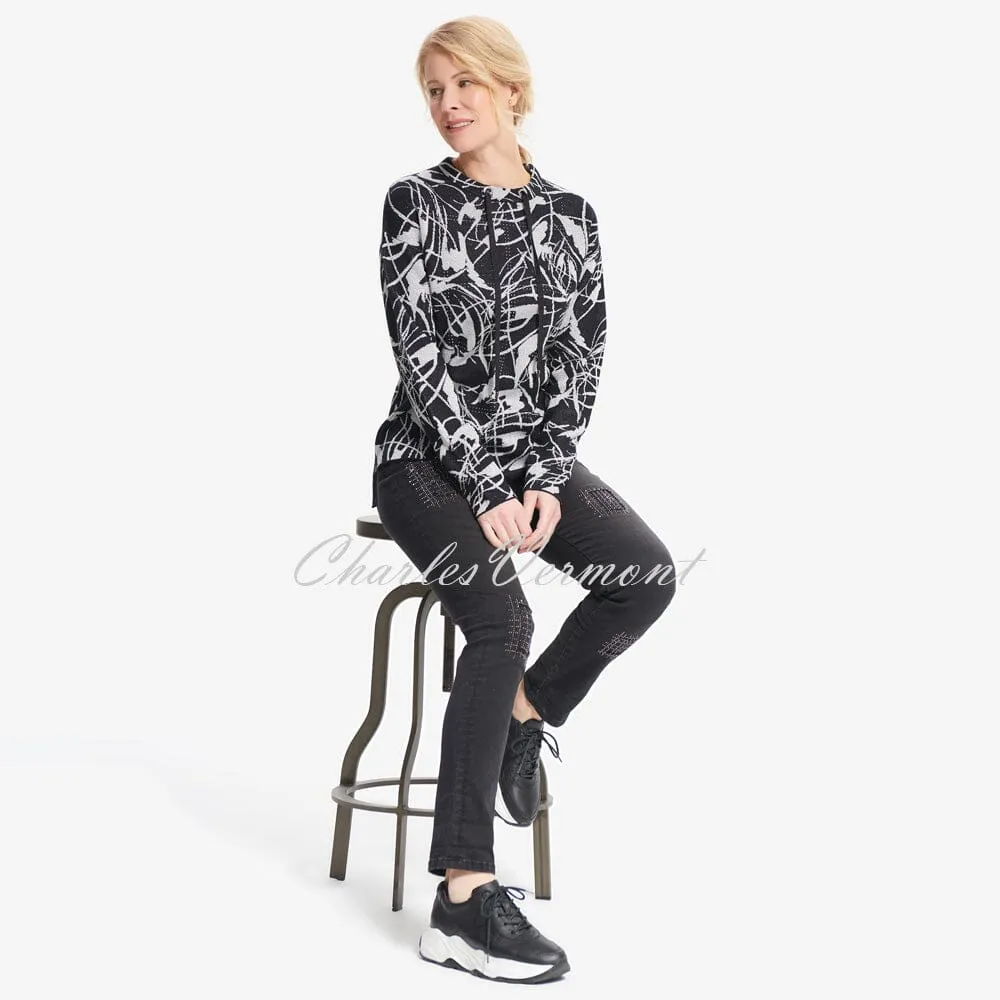 Joseph Ribkoff Metallic Jacquard Sweater – Style 214931 (Black / Silver)