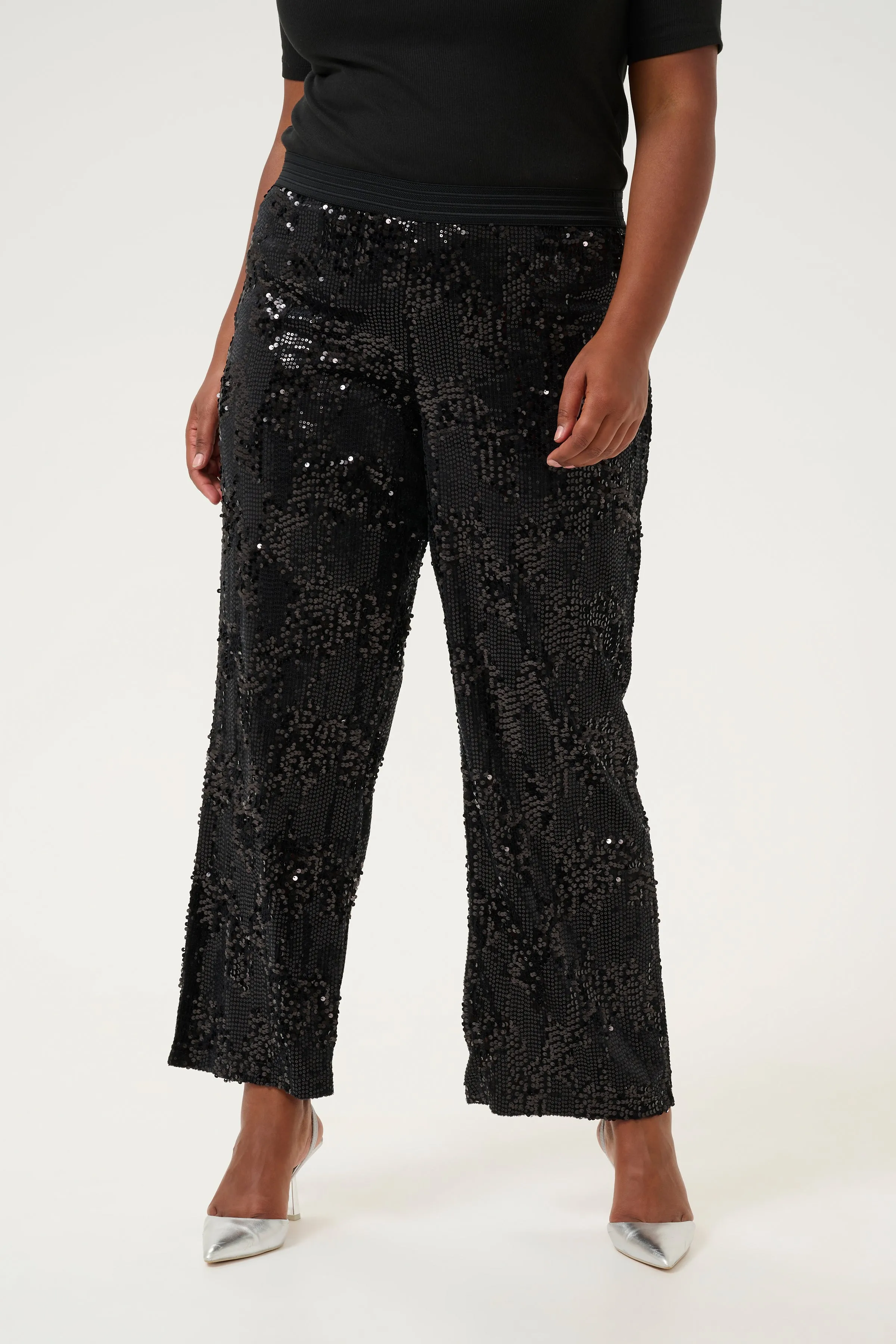 Kaffe Curve Nicoleen Sequin Trousers in Black