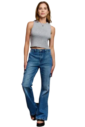 Kancan Holly High Waisted Cargo Flare Jeans