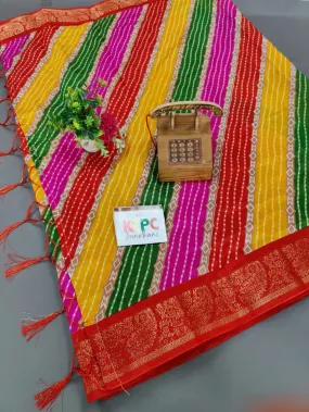 KcPc Originals Latest Bandhani Cum Leheriya Exclusive Banarasi Border Saree SWA