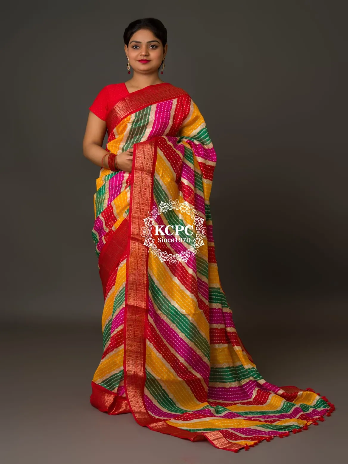 KcPc Originals Latest Bandhani Cum Leheriya Exclusive Banarasi Border Saree SWA