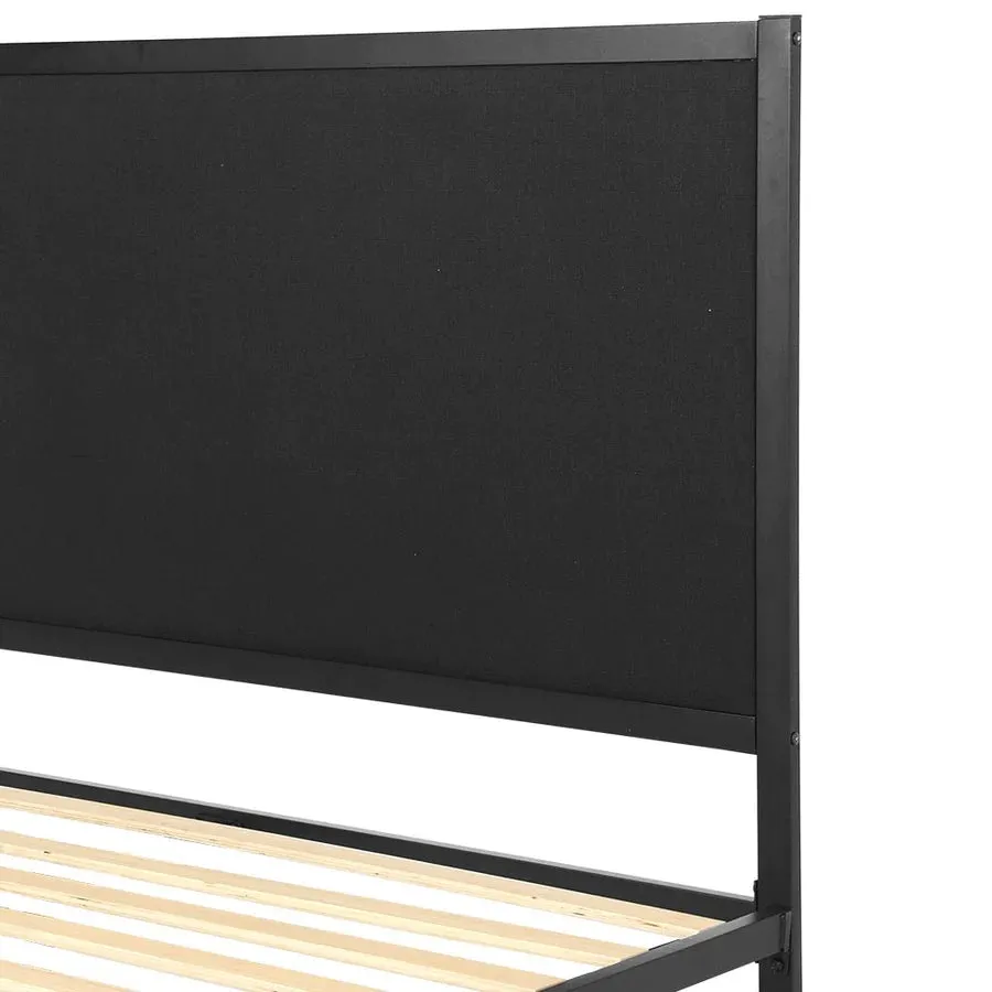 King Single Package | Paddington Bed Frame With Fabric Headboard Black & Bonita Euro Top Mattress (Medium Firm)