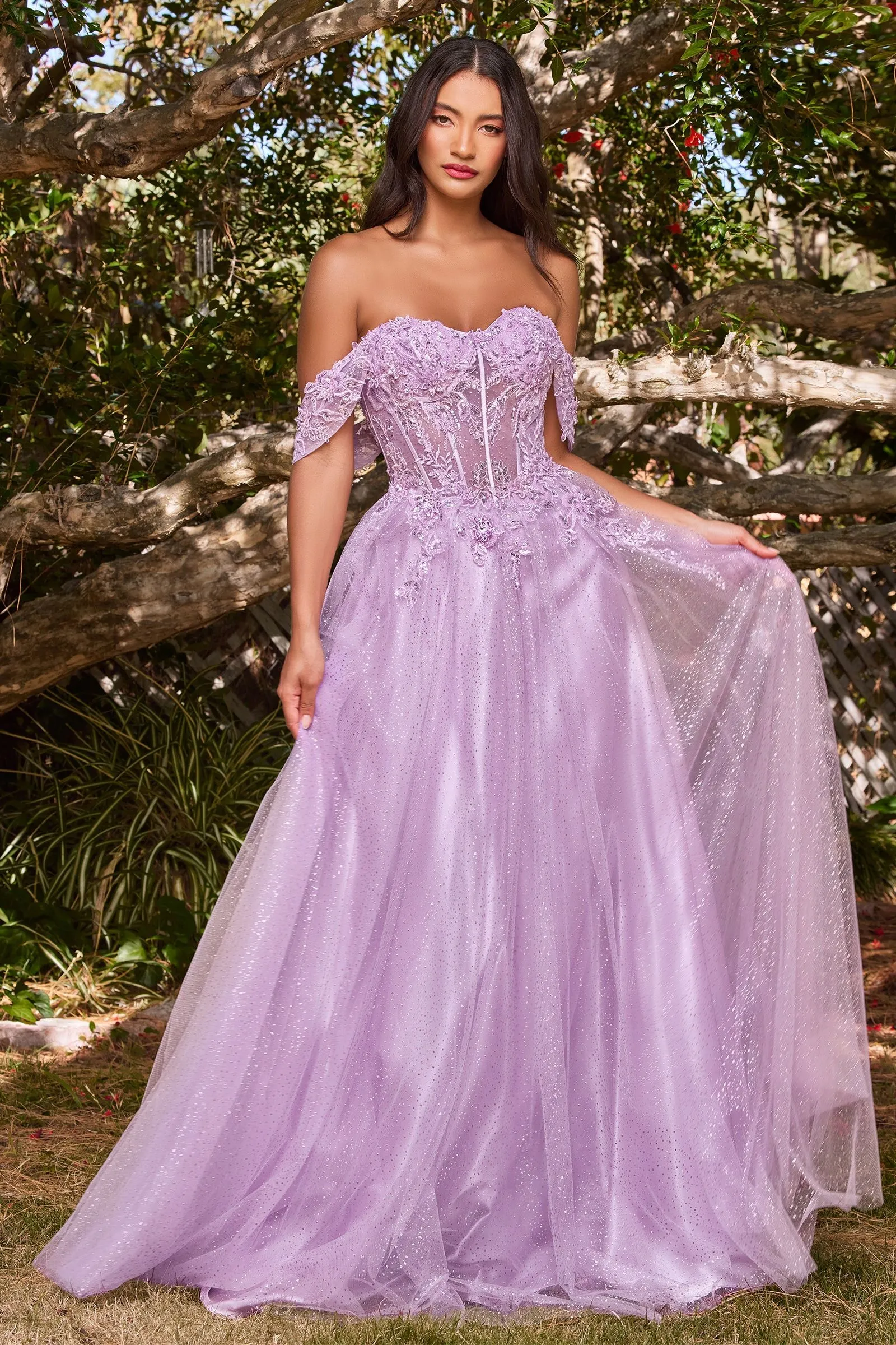 LACE A-LINE GOWN WITH OFF THE SHOULDER SLEEVES CDCD0198