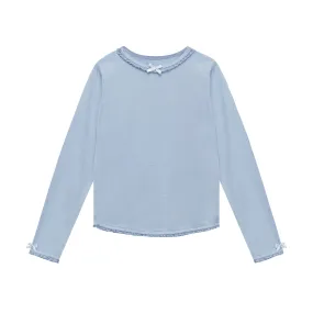Lace and Bows Long Sleeve Dusty Blue Top