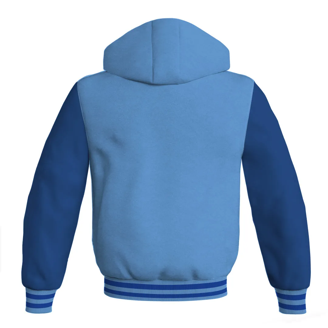 Letterman Bomber Hoodie Jacket Sky Blue Body Blue Leather Sleeves