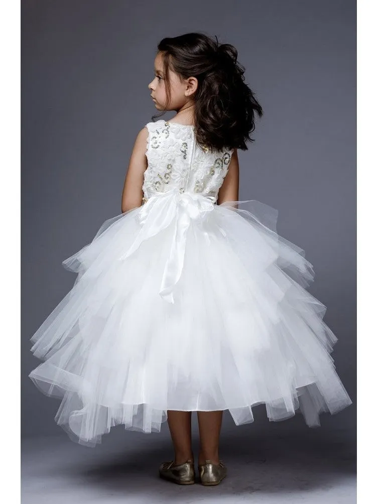 Little Girls Ivory Sequin Tiered Sonia Flower Girl Dress 2-6