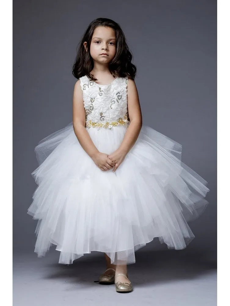 Little Girls Ivory Sequin Tiered Sonia Flower Girl Dress 2-6