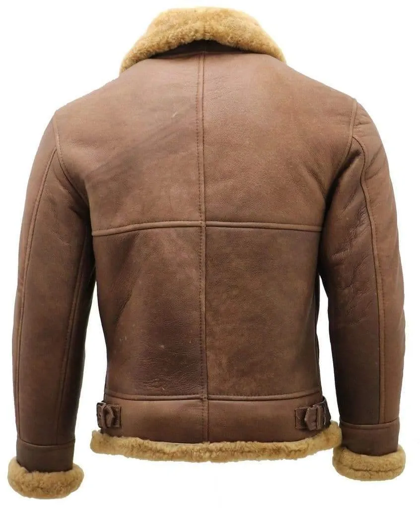 Men's Brown B3 Shearling Sheepskin Aviator Jacket