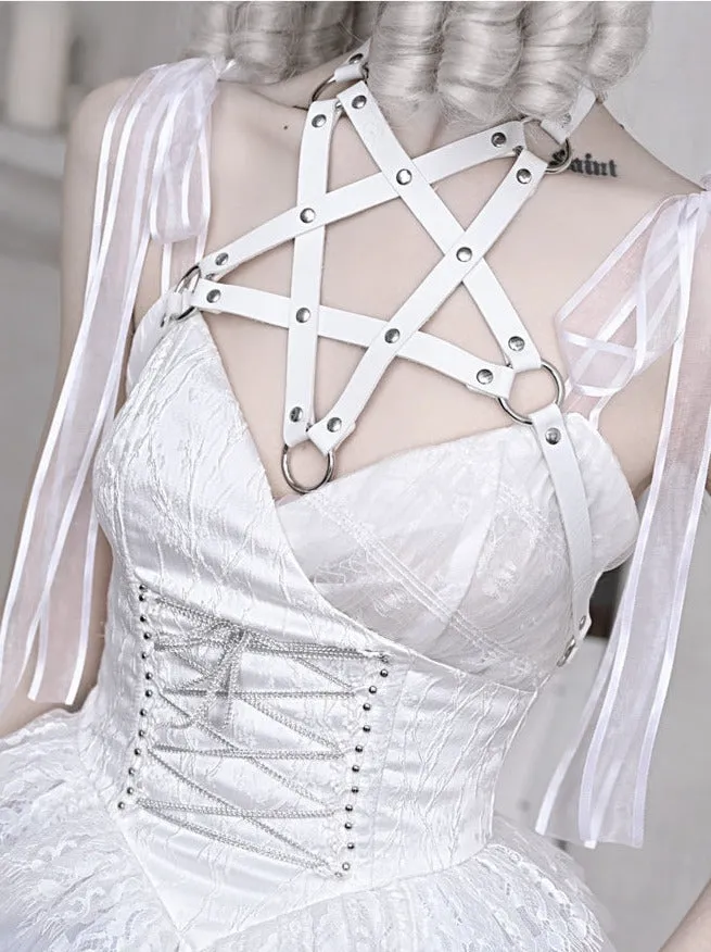 Mesh Sleeping Pentagram Gothic Lace Suspender White Alice Dark Dress