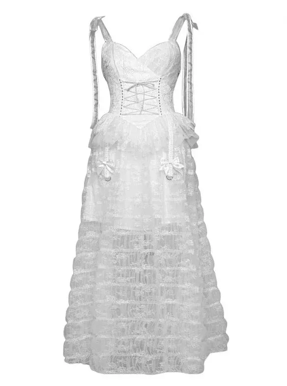 Mesh Sleeping Pentagram Gothic Lace Suspender White Alice Dark Dress