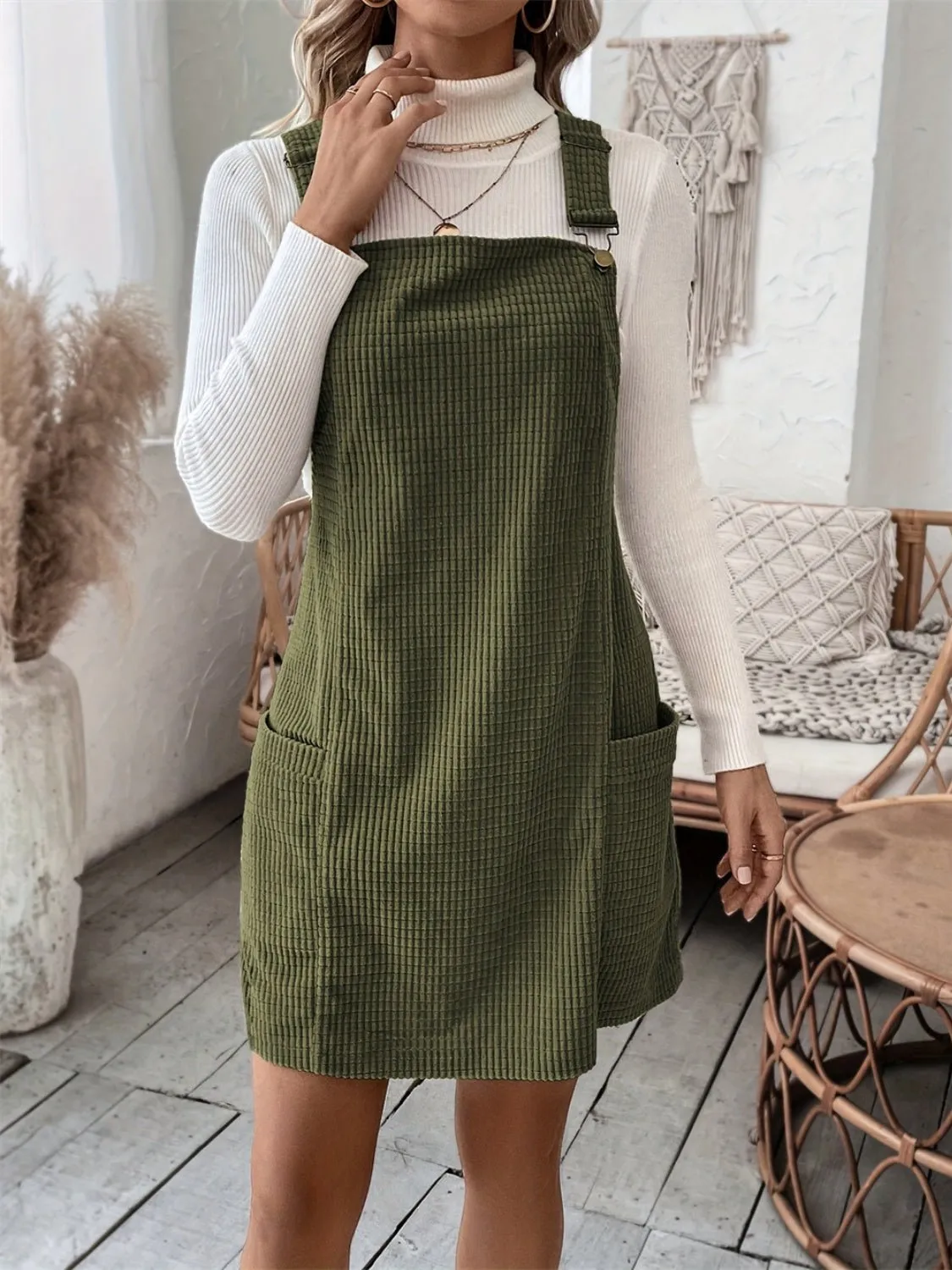 Moss Green Overall Dress