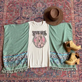 Mystical Stevie Nicks Inspired Sage Embroidered Tassel Poncho
