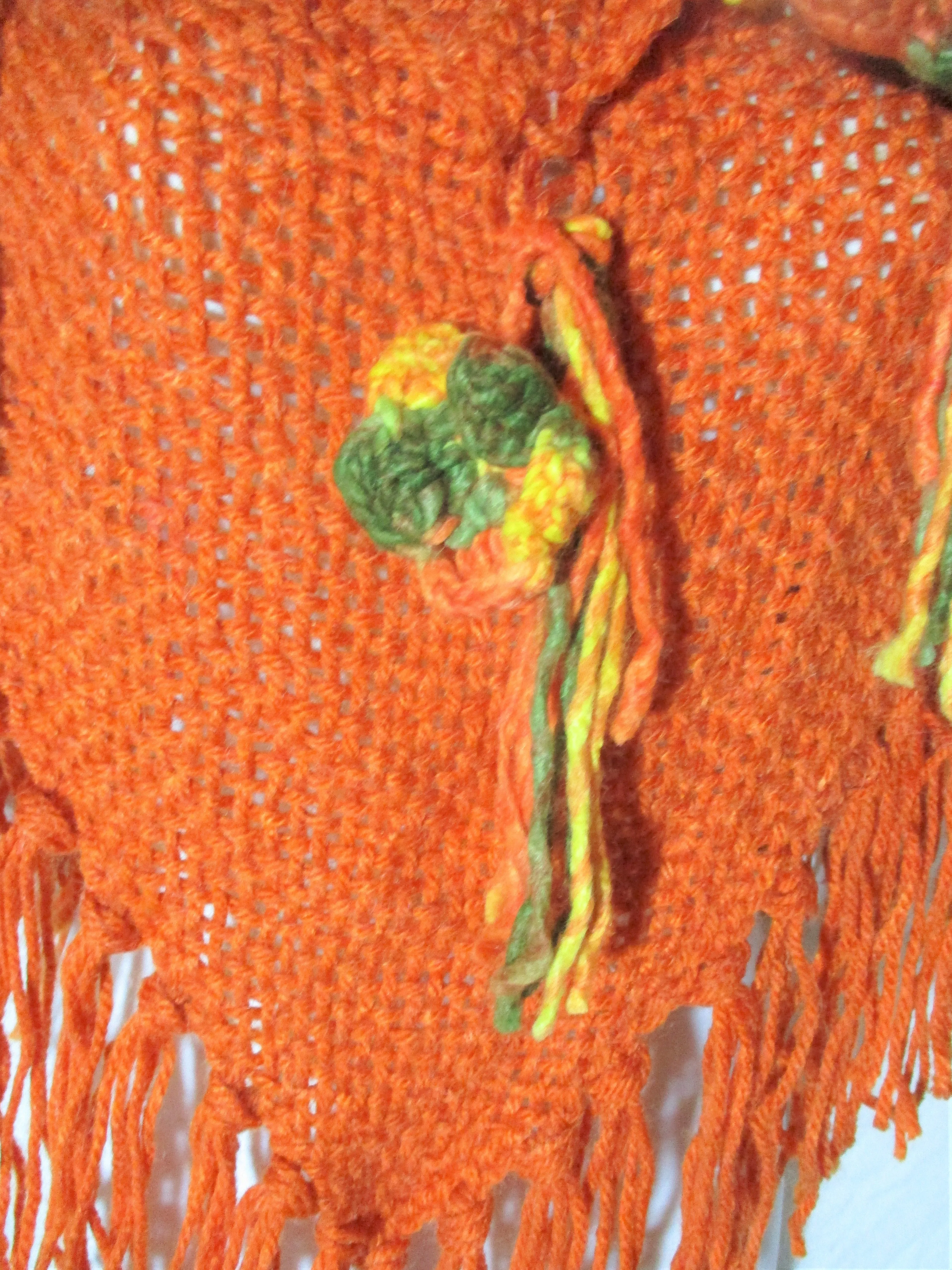 New ATELIER ADONAY Handmade LOOM Poncho Cape Jacket Hippie ORANGE OS FRINGE Ethnic
