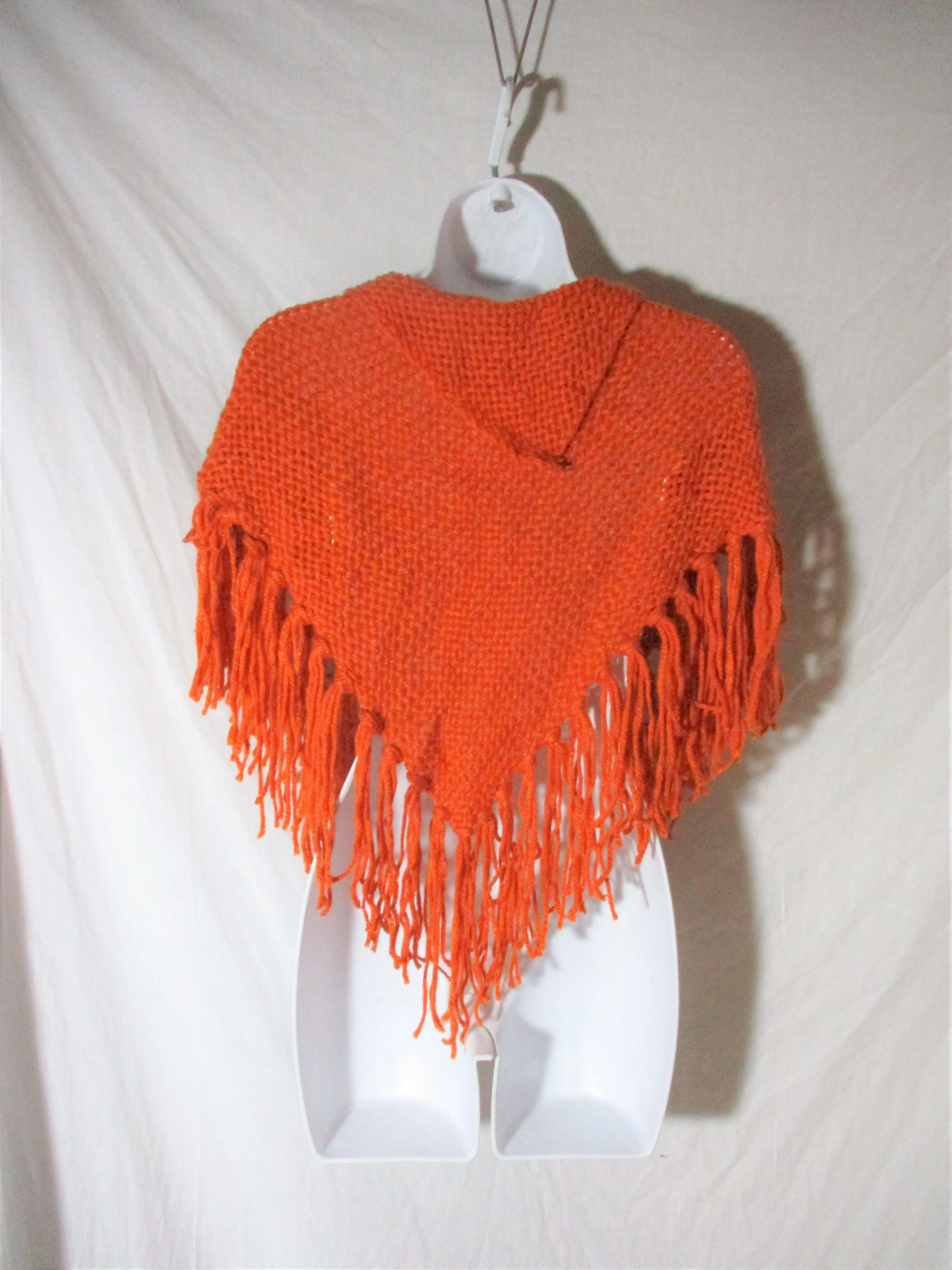 New ATELIER ADONAY Handmade LOOM Poncho Cape Jacket Hippie ORANGE OS FRINGE Ethnic