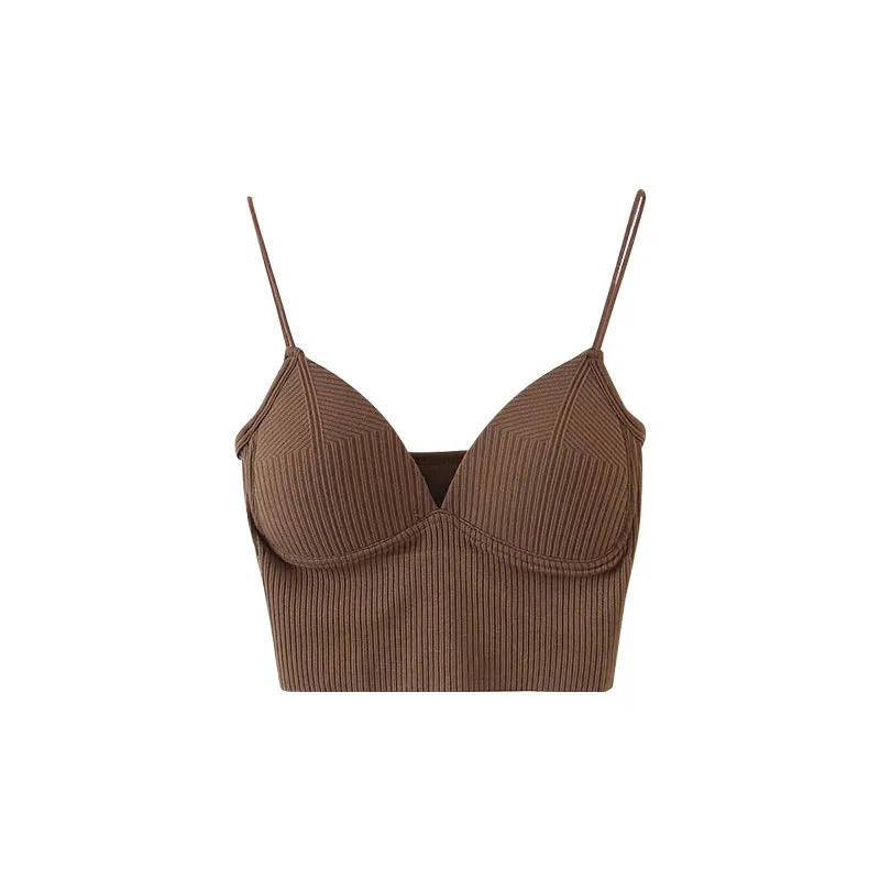 New Sexy Solid Women Chest Wrap Camisole Tank Top Slim Fit Vest Sleeveless V-neck Backless Camisoles Strap Chest pad Tops