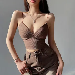 New Sexy Solid Women Chest Wrap Camisole Tank Top Slim Fit Vest Sleeveless V-neck Backless Camisoles Strap Chest pad Tops