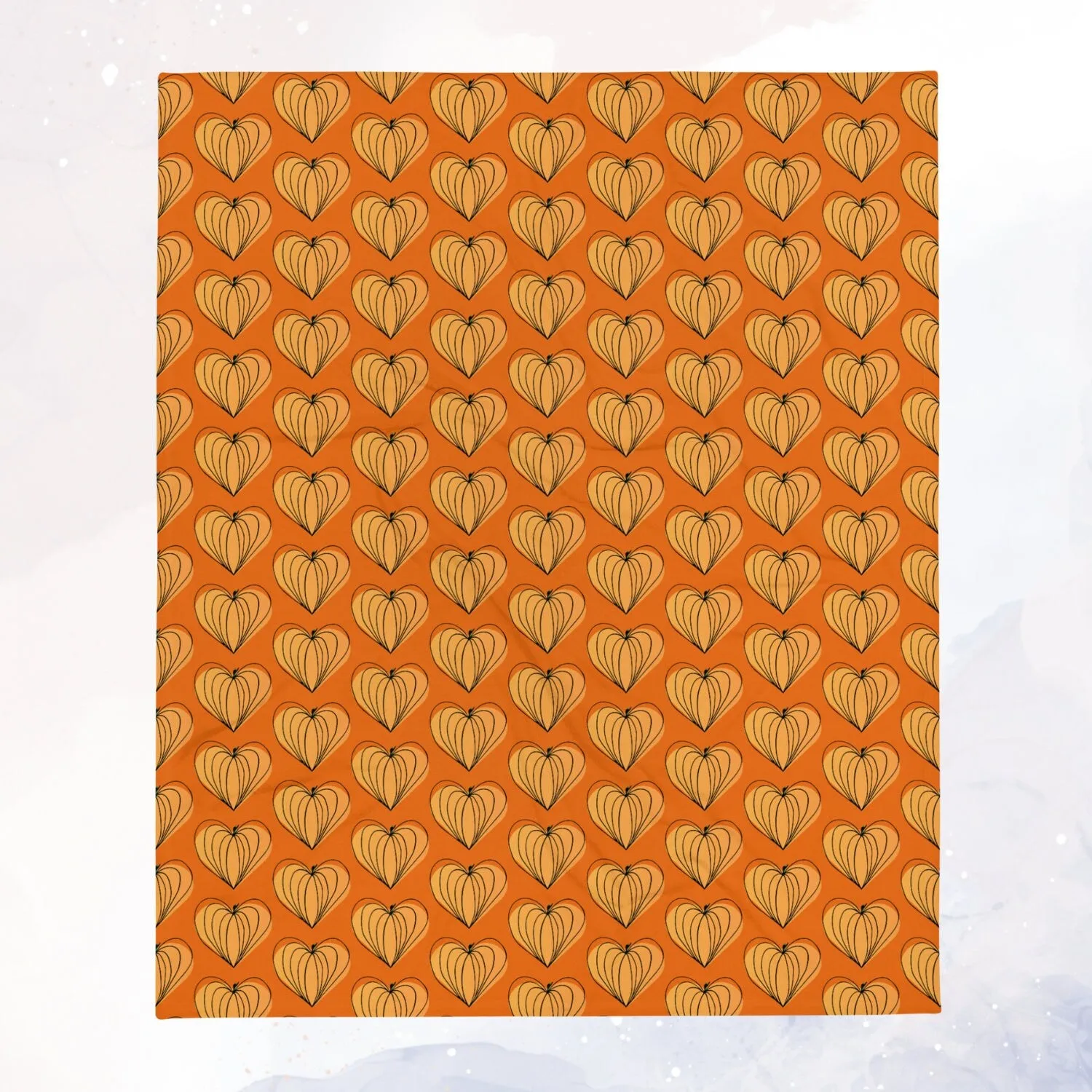 Orange Pumpkin Hearts Fleece Throw Blanket