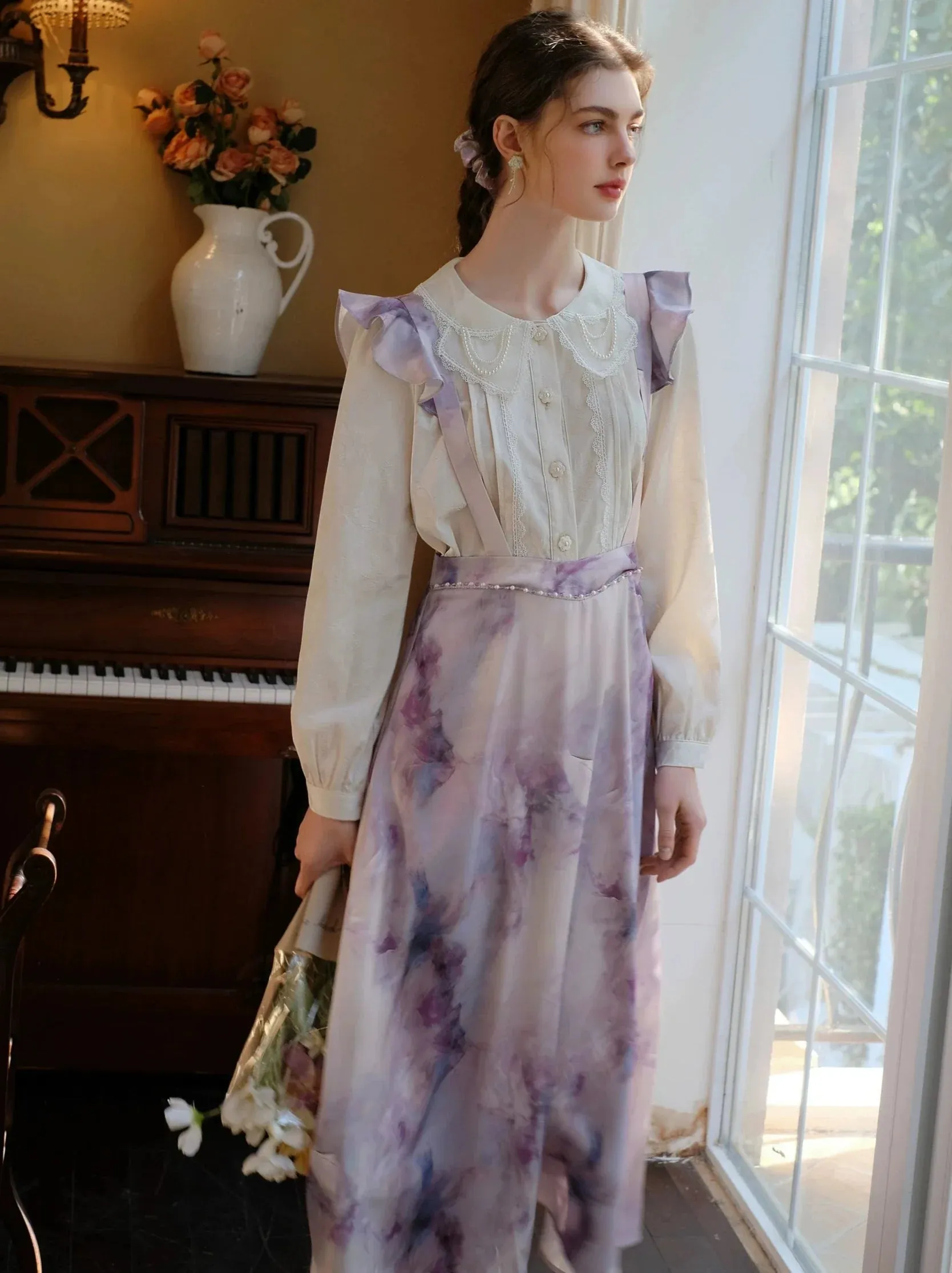 Paint Print Oil French Ruffle Skirt Strap