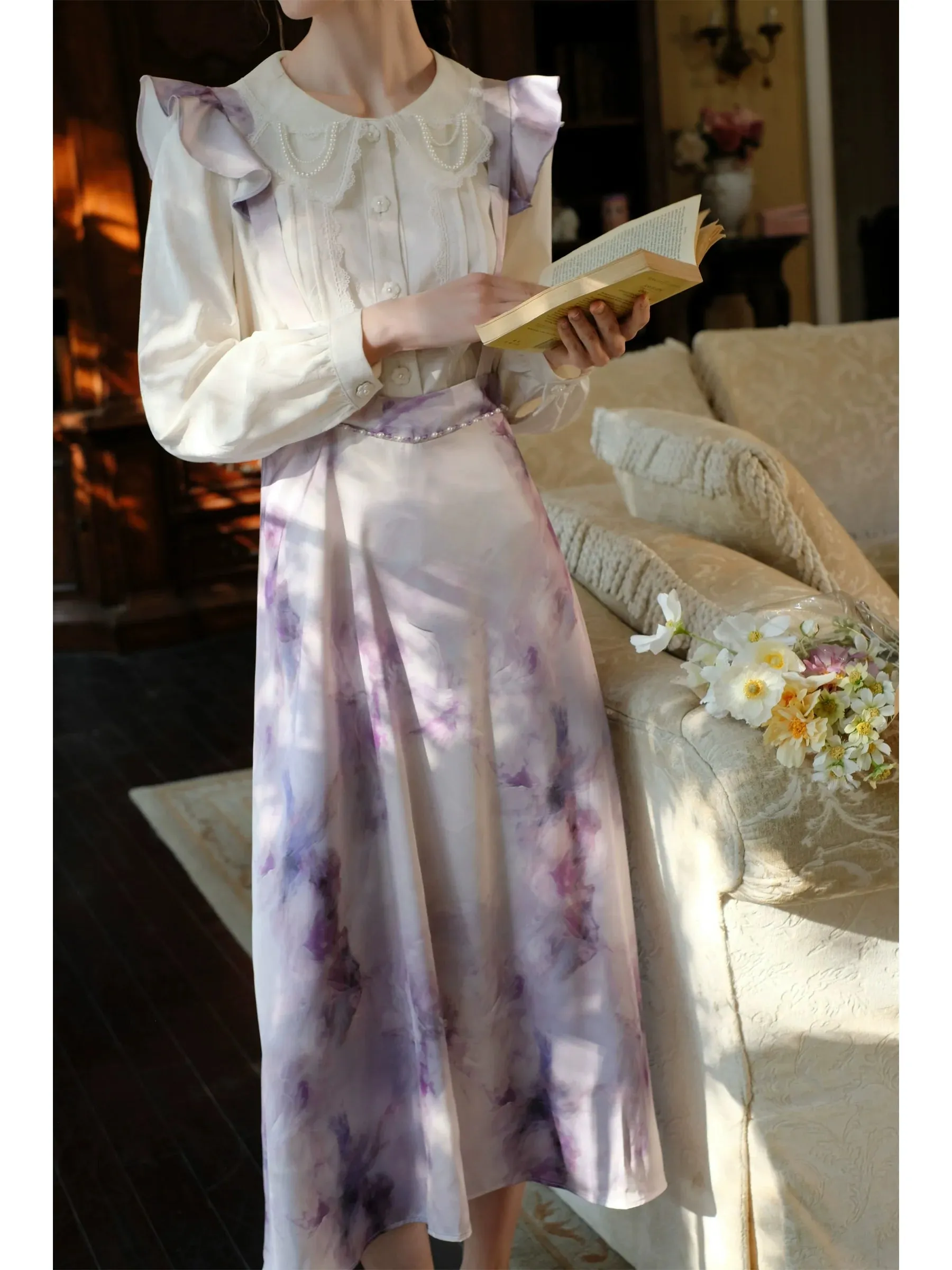 Paint Print Oil French Ruffle Skirt Strap