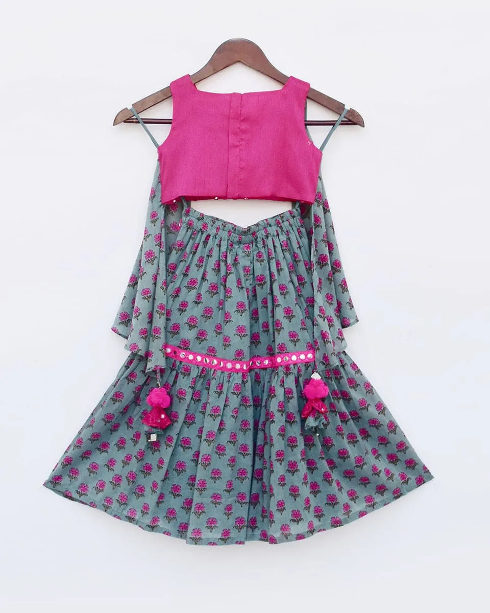 Pre-Order: Hot Pink Choli with Printed Sharara