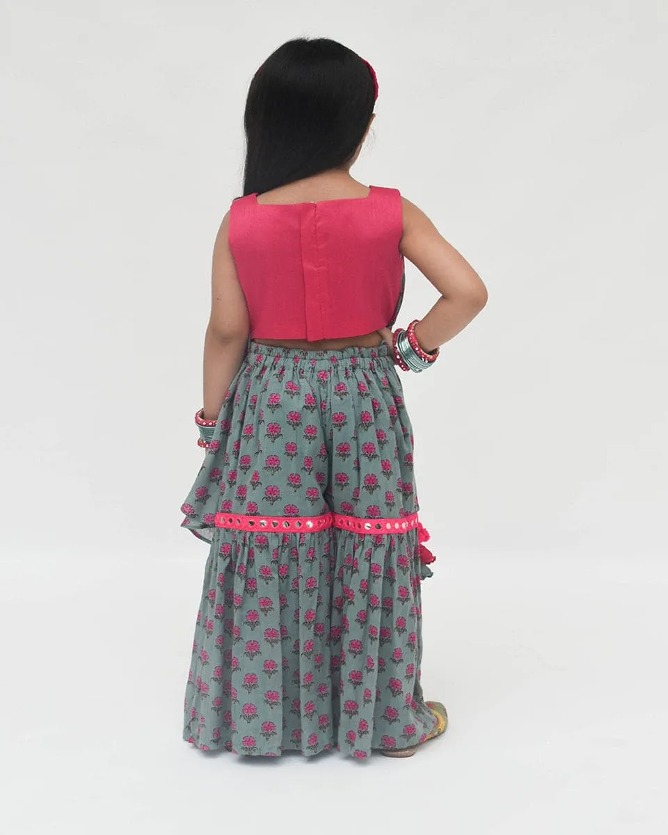Pre-Order: Hot Pink Choli with Printed Sharara