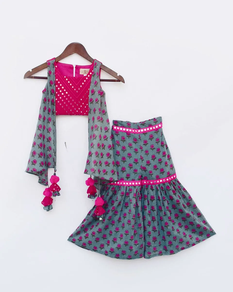 Pre-Order: Hot Pink Choli with Printed Sharara