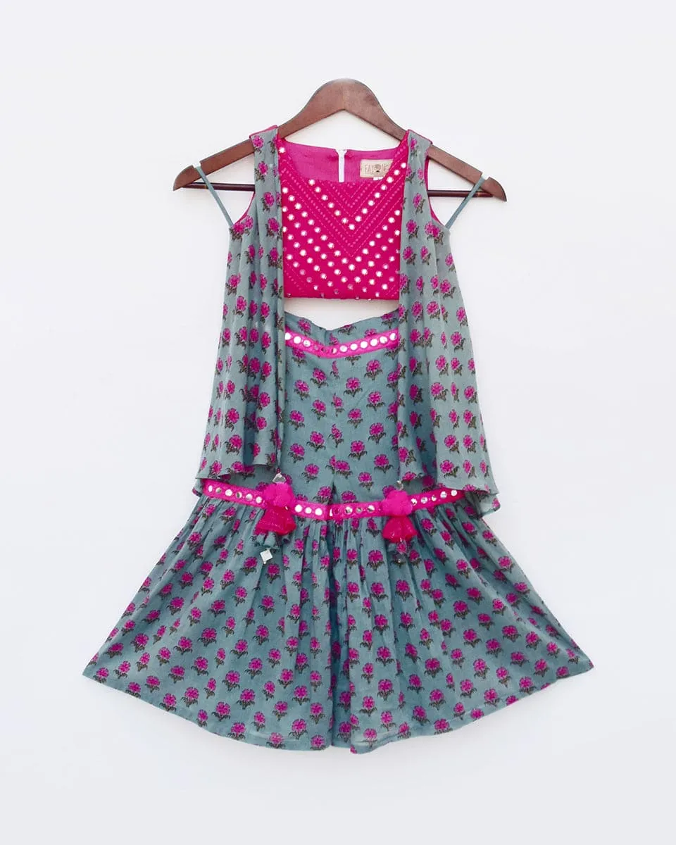 Pre-Order: Hot Pink Choli with Printed Sharara