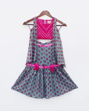 Pre-Order: Hot Pink Choli with Printed Sharara