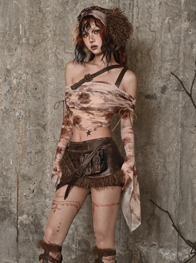 Printed Top Hot Rose Girl Mesh Bottle Maillard