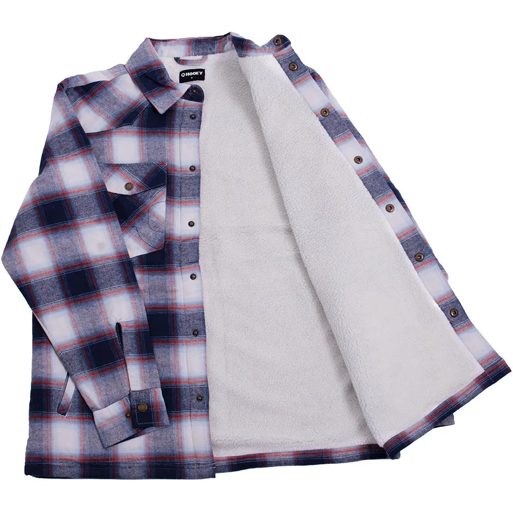 "Hooey Mens Flannel Jacket" Denim/White Plaid w/Cream Sherpa
