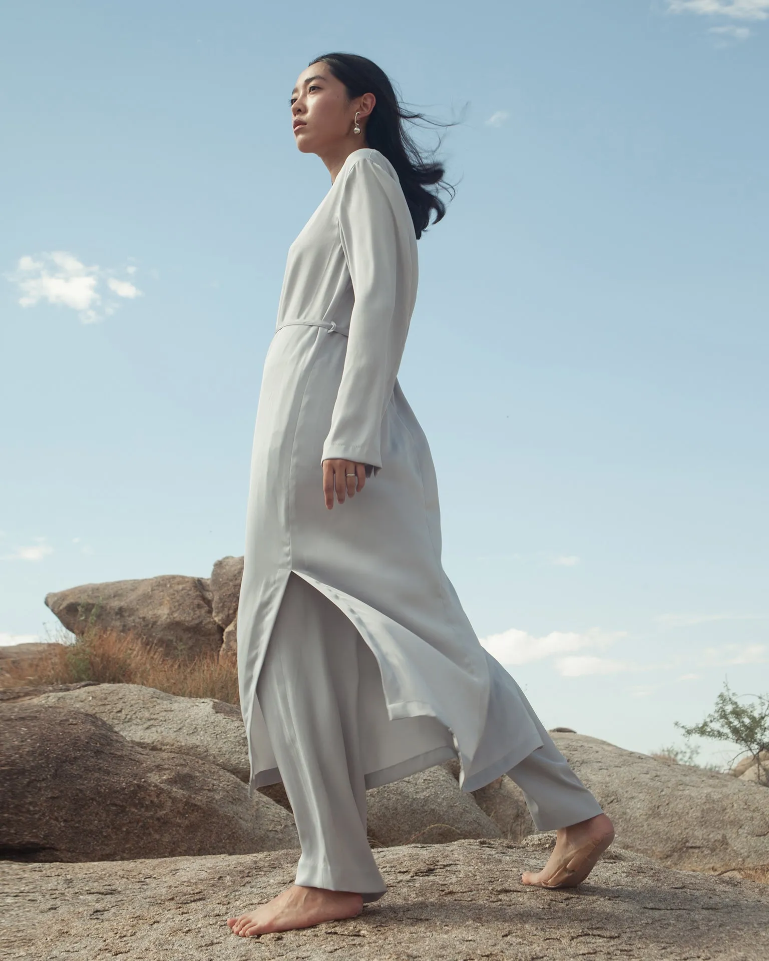 Satin All day Dress / Silver Grey