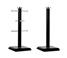 Set of 6 Cup Mug Tree Stand and Linear Kitchen roll/Paper Towels Holder Stainless Steel - Coffee Tea Cups Mugs draining Rack| Kitchen Storage Accessories (Black)