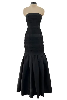 Spring 1987 Yves Saint Laurent Grosgrain, Dotted Net & Silk Strapless Dress w Bows