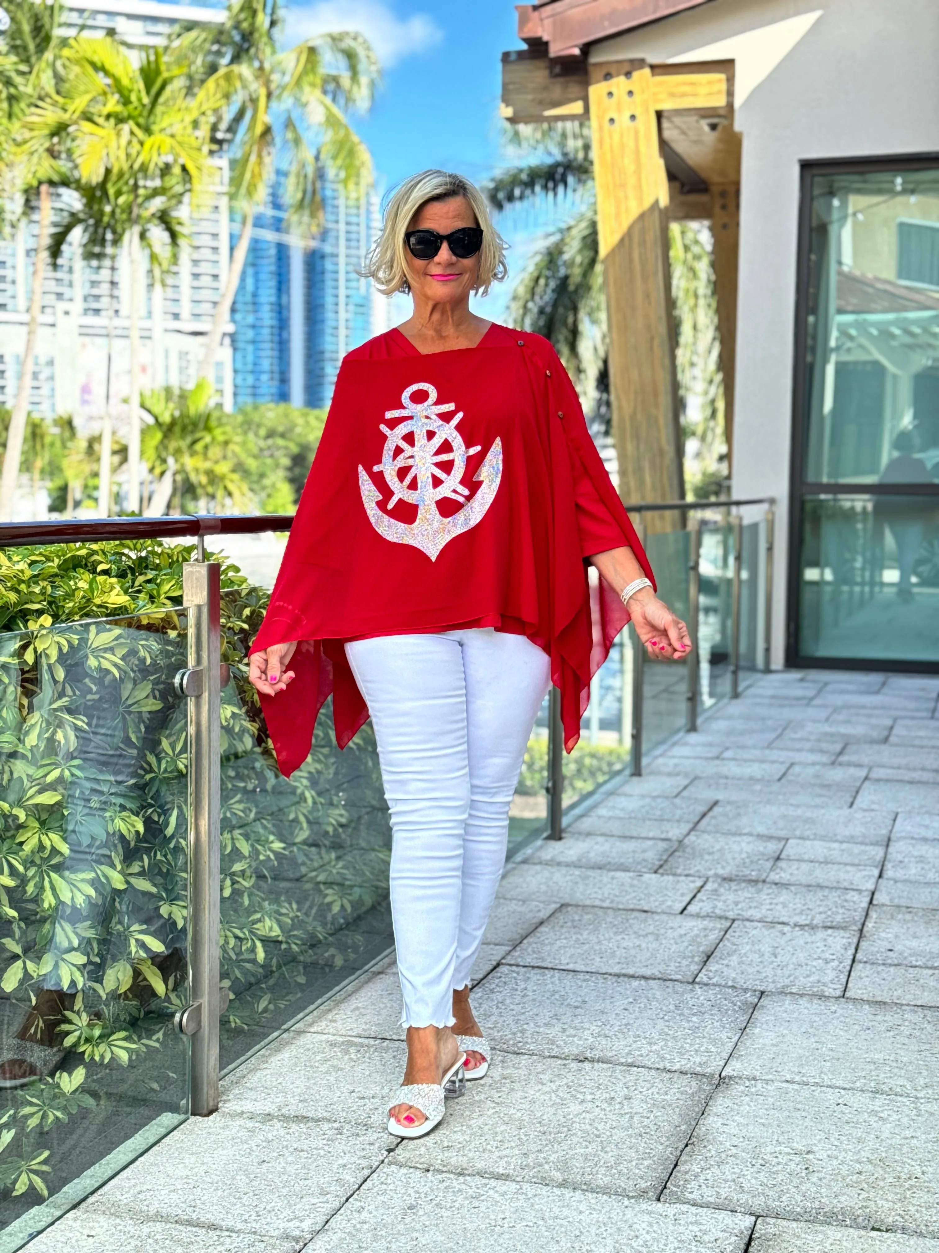 SWAROVSKI CRYSTAL RED ANCHOR STATEMENT TOP