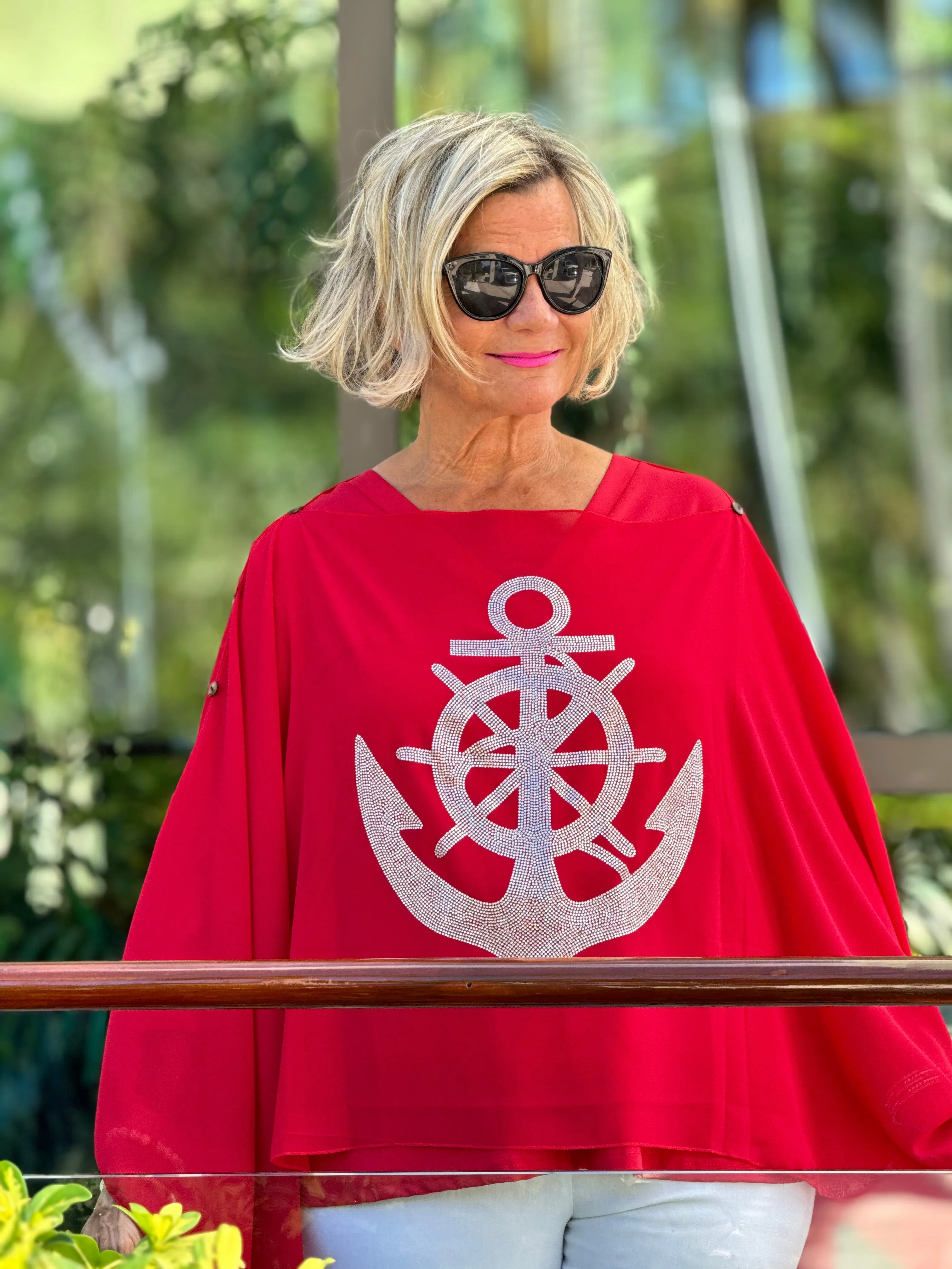 SWAROVSKI CRYSTAL RED ANCHOR STATEMENT TOP
