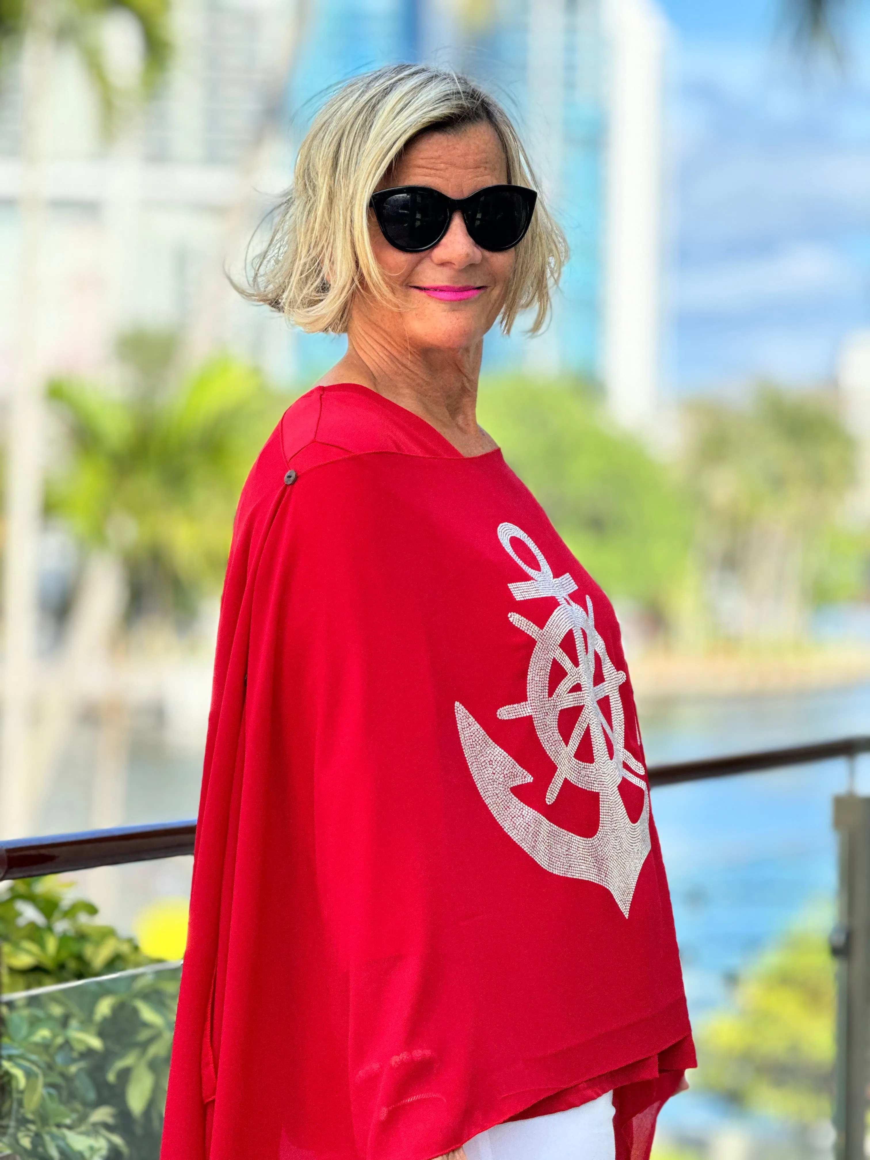 SWAROVSKI CRYSTAL RED ANCHOR STATEMENT TOP
