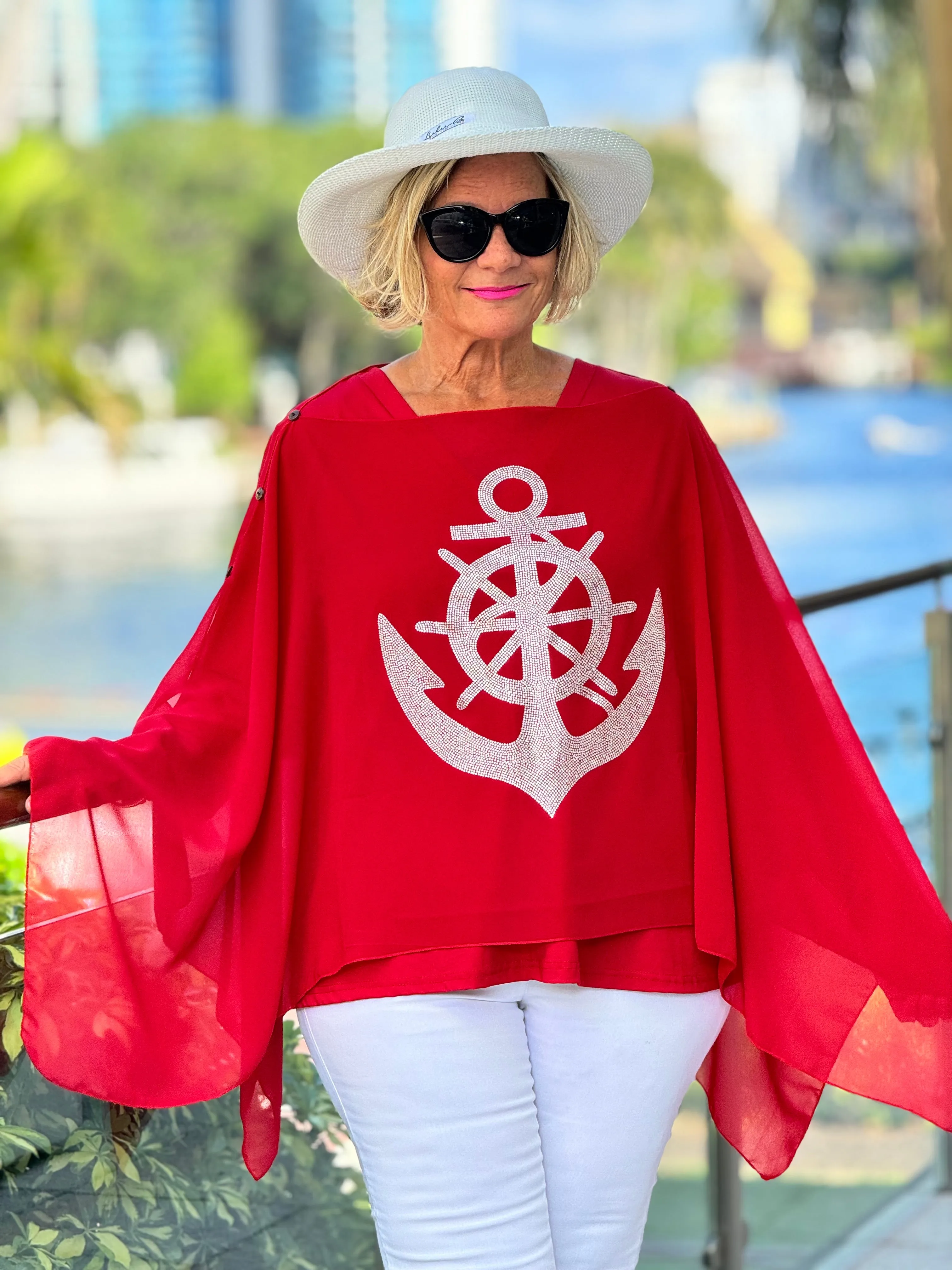 SWAROVSKI CRYSTAL RED ANCHOR STATEMENT TOP