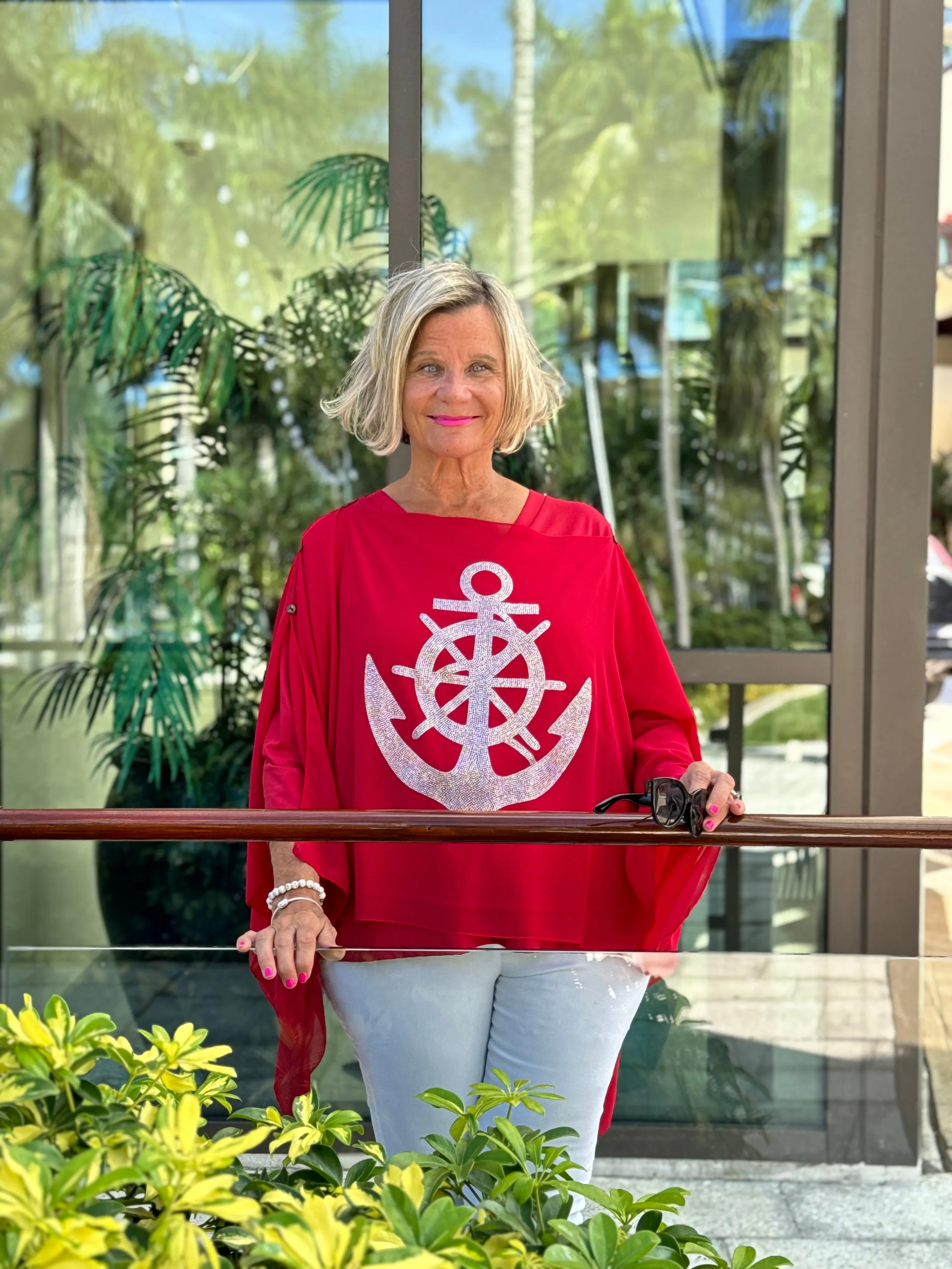 SWAROVSKI CRYSTAL RED ANCHOR STATEMENT TOP