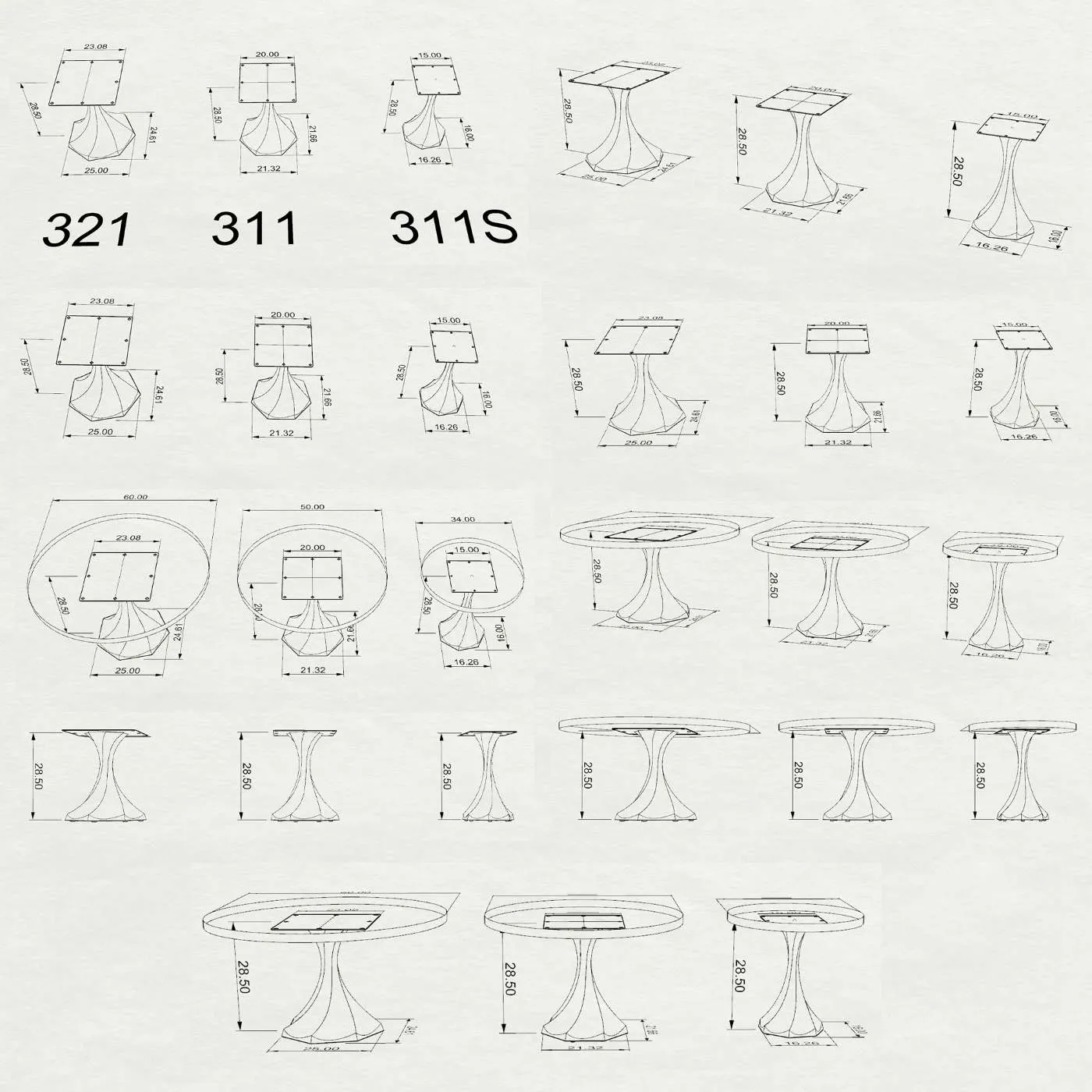 Table Base 321 Lithe 28H Metal Tulip Furniture Design