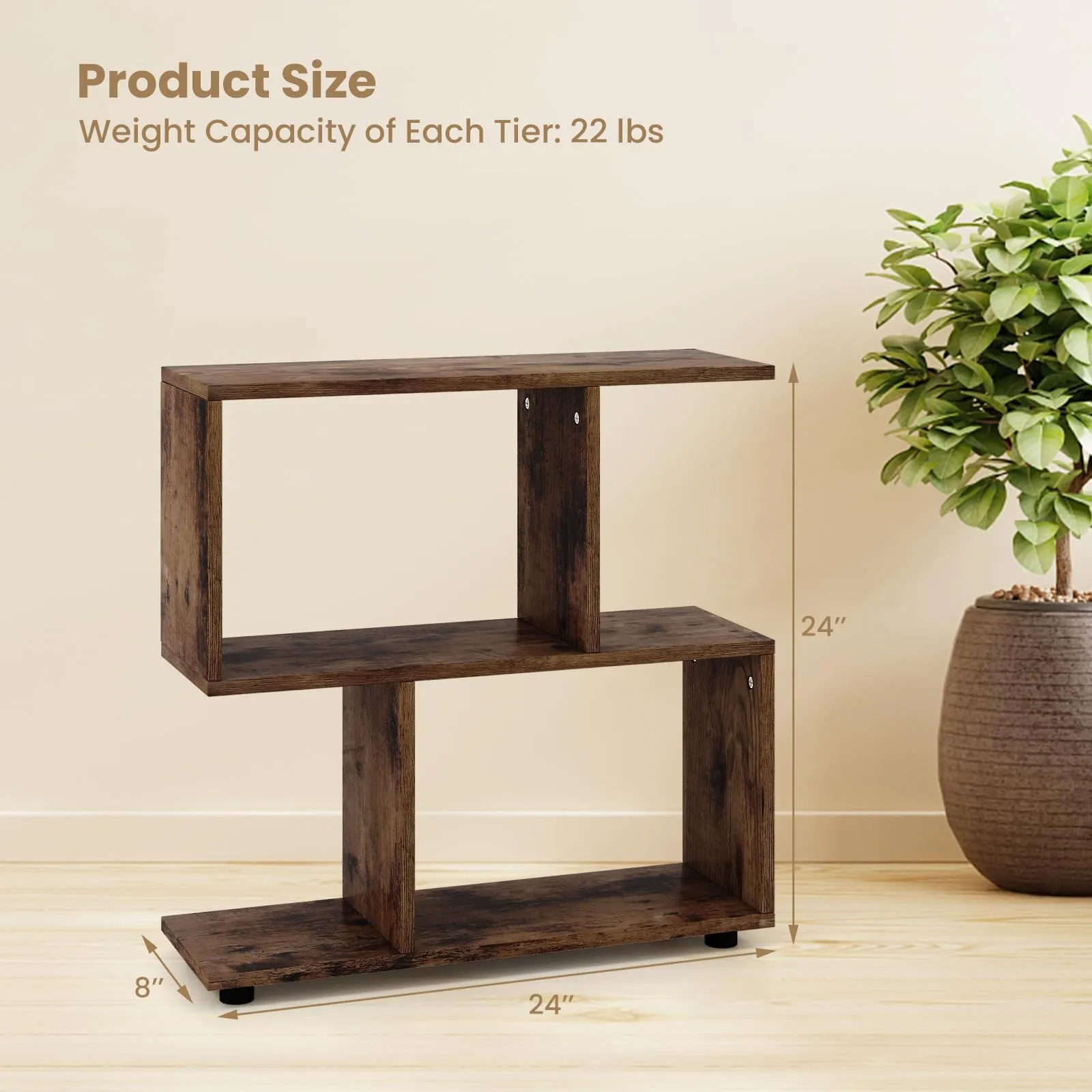 Tangkula 2 Tier Geometric Bookshelf, Freestanding Wood Display Shelf