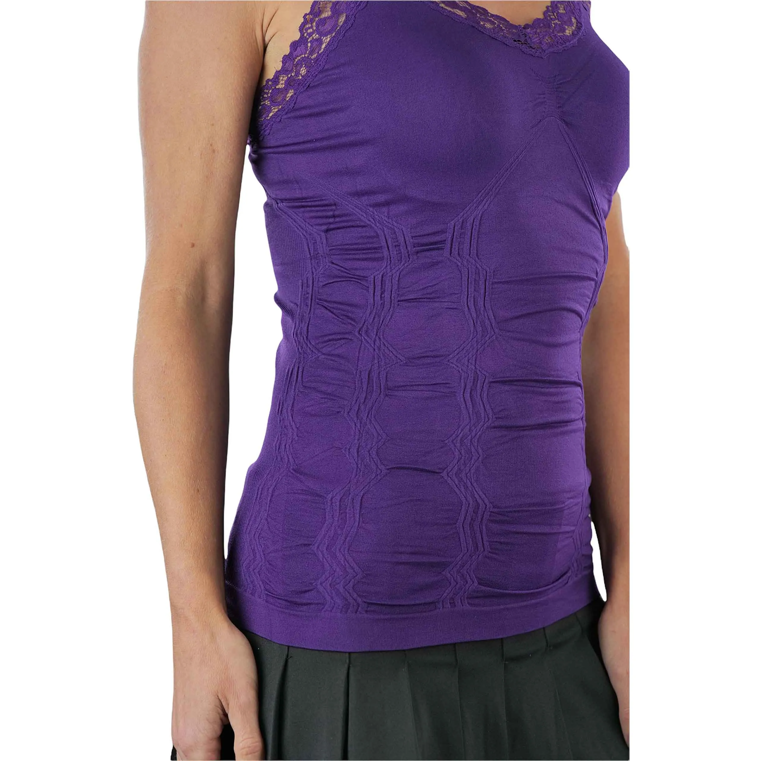 ToBeInStyle Women's Wrinkled Seamless Camisole Top with Floral Lace Trim Straps