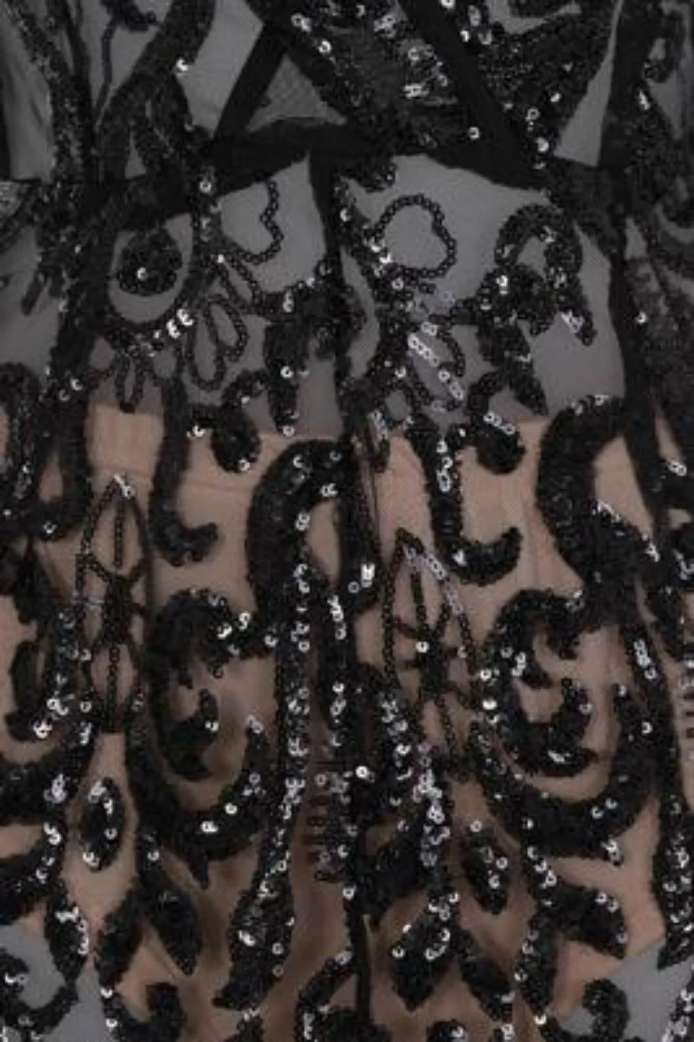 Unleashed Black Sheer Luxe Sequin Slit Maxi Gown Dress