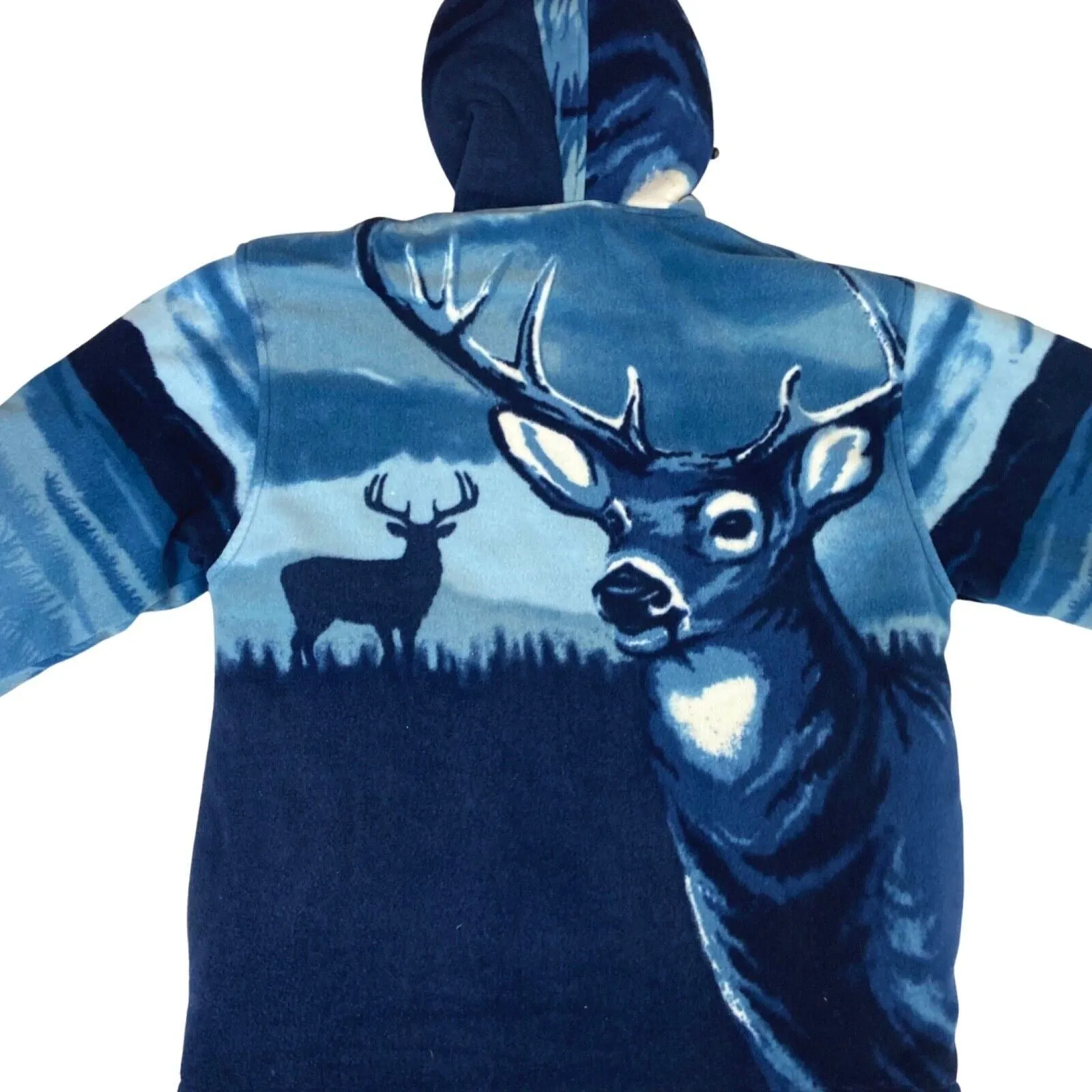 Vintage 90s 00s Blue Sherpa Lined Deer Graphic Print Fleece Jacket L