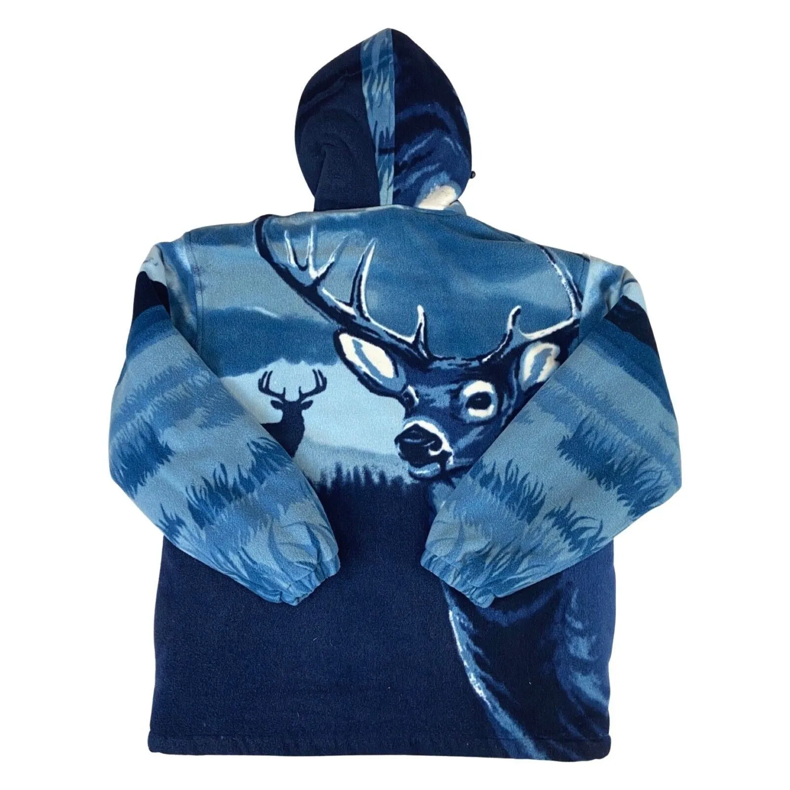 Vintage 90s 00s Blue Sherpa Lined Deer Graphic Print Fleece Jacket L