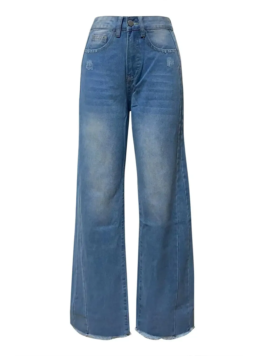Women's Jeans-Raw Hem - Wide Leg - pants with Pockets