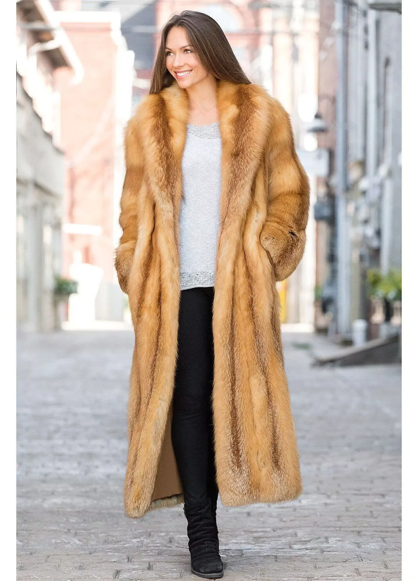 Womens Real Saga Red Fox Fur Coat